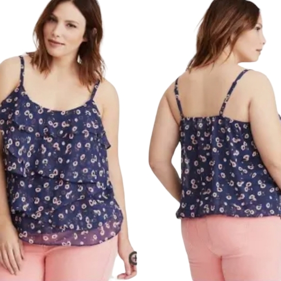 🌴FINAL SALE Torrid Floral Ruffle Chiffon Cami Blue Pink 1X - Picture 1 of 11